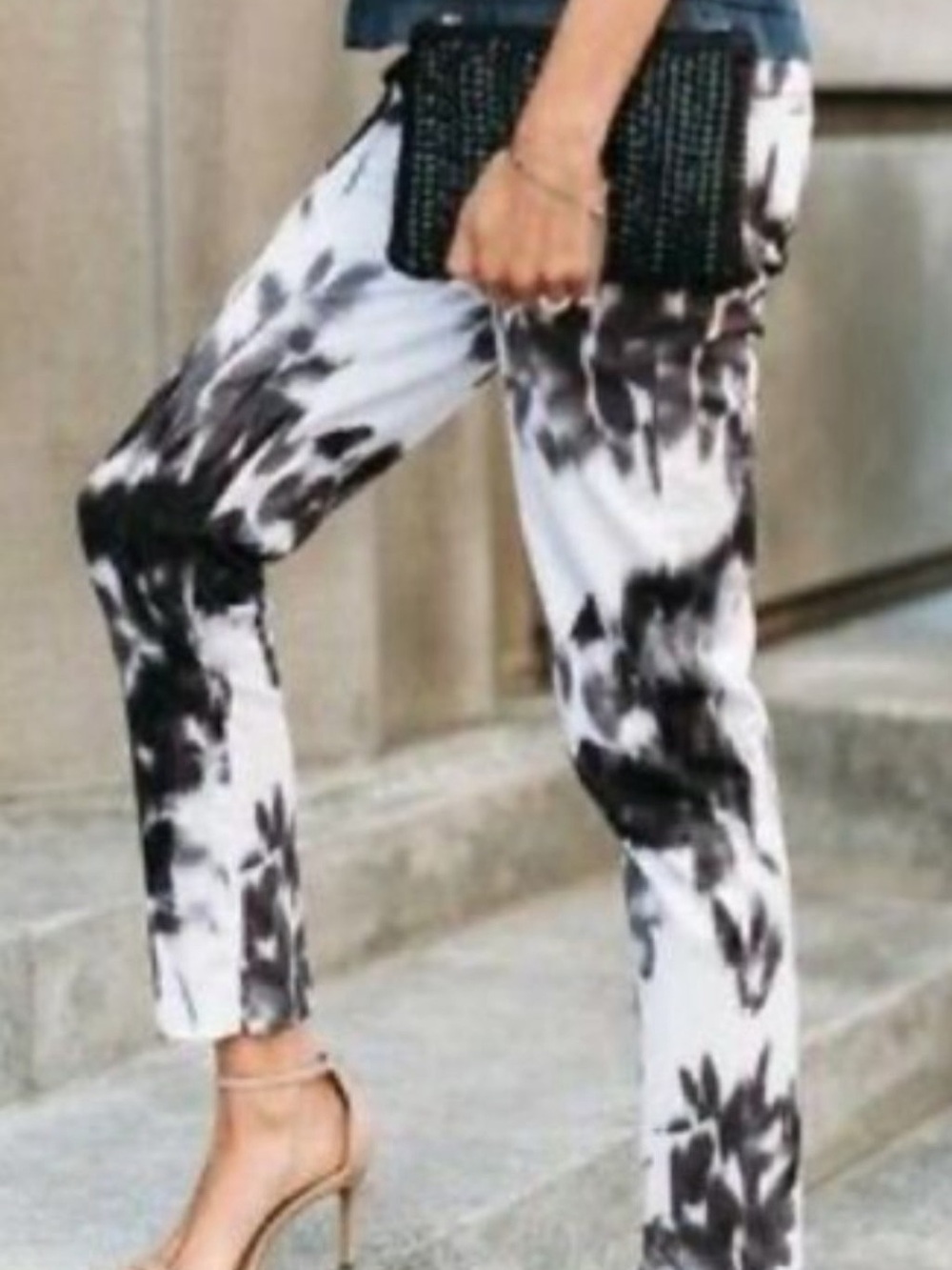 Banana Republic‎ Ryan Black & White Tie-Dye Cropped Slim Pants